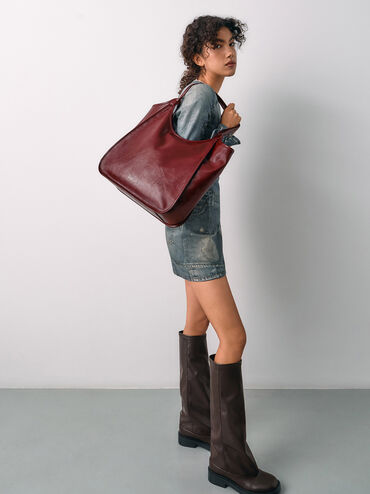 Bolso tote holgado Sianna de efecto arrugado, Burgundy, hi-res