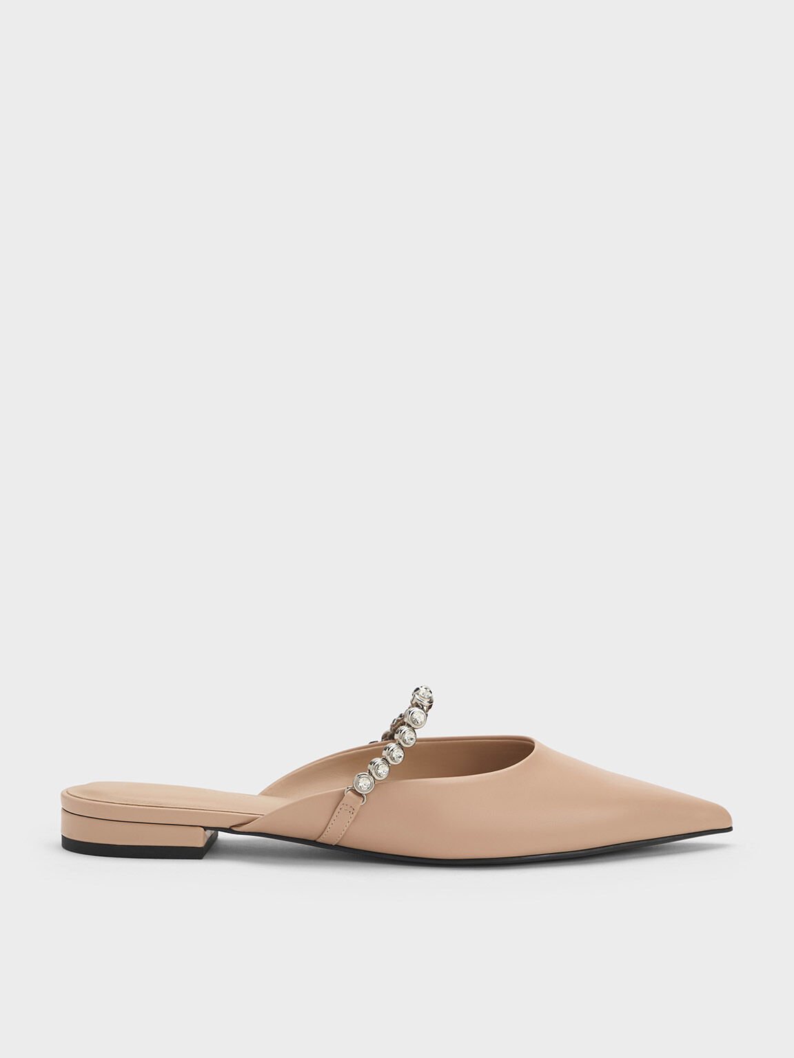 Gem-Strap Flat Mules, Nude, hi-res