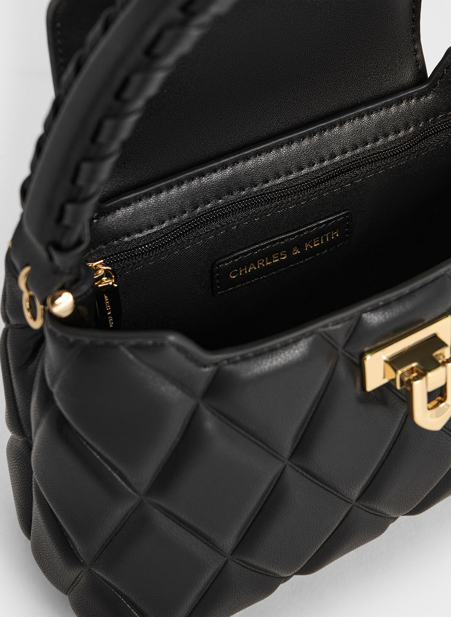 Arwen Quilted Braided-Strap Top Handle Bag, Black, hi-res