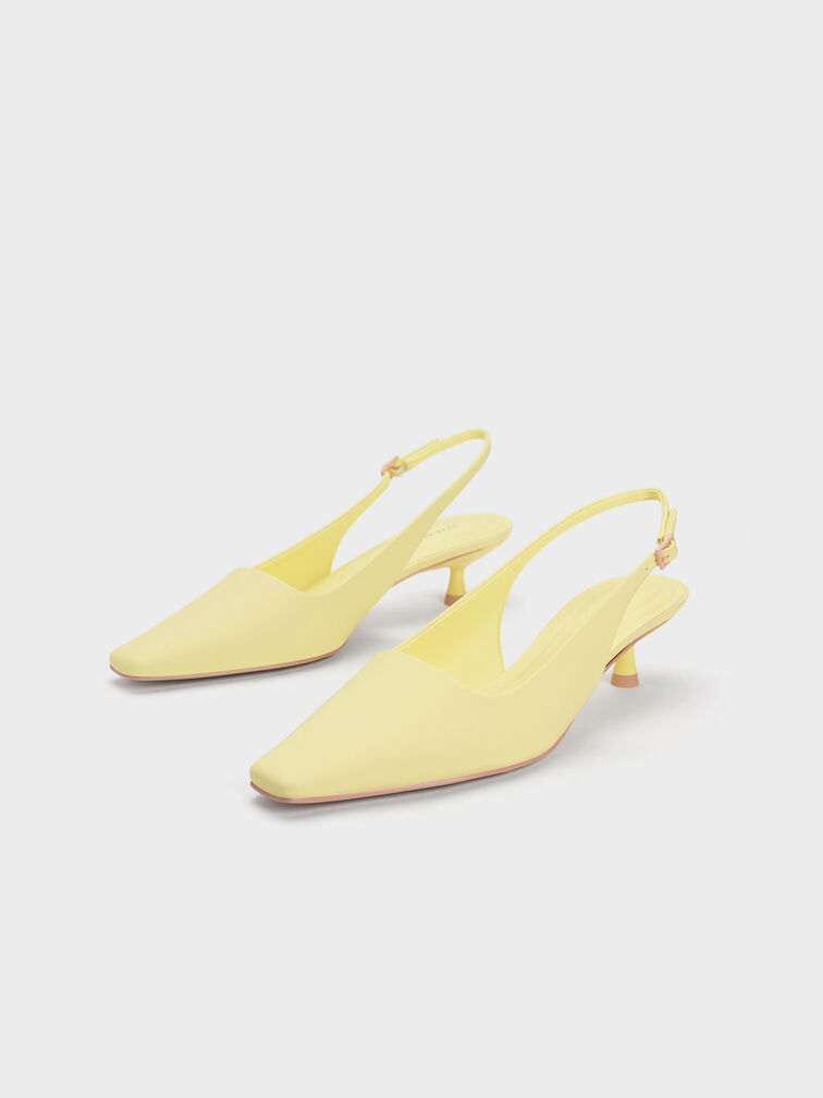 Vita Square-Toe Slingback Pumps, Yellow, hi-res