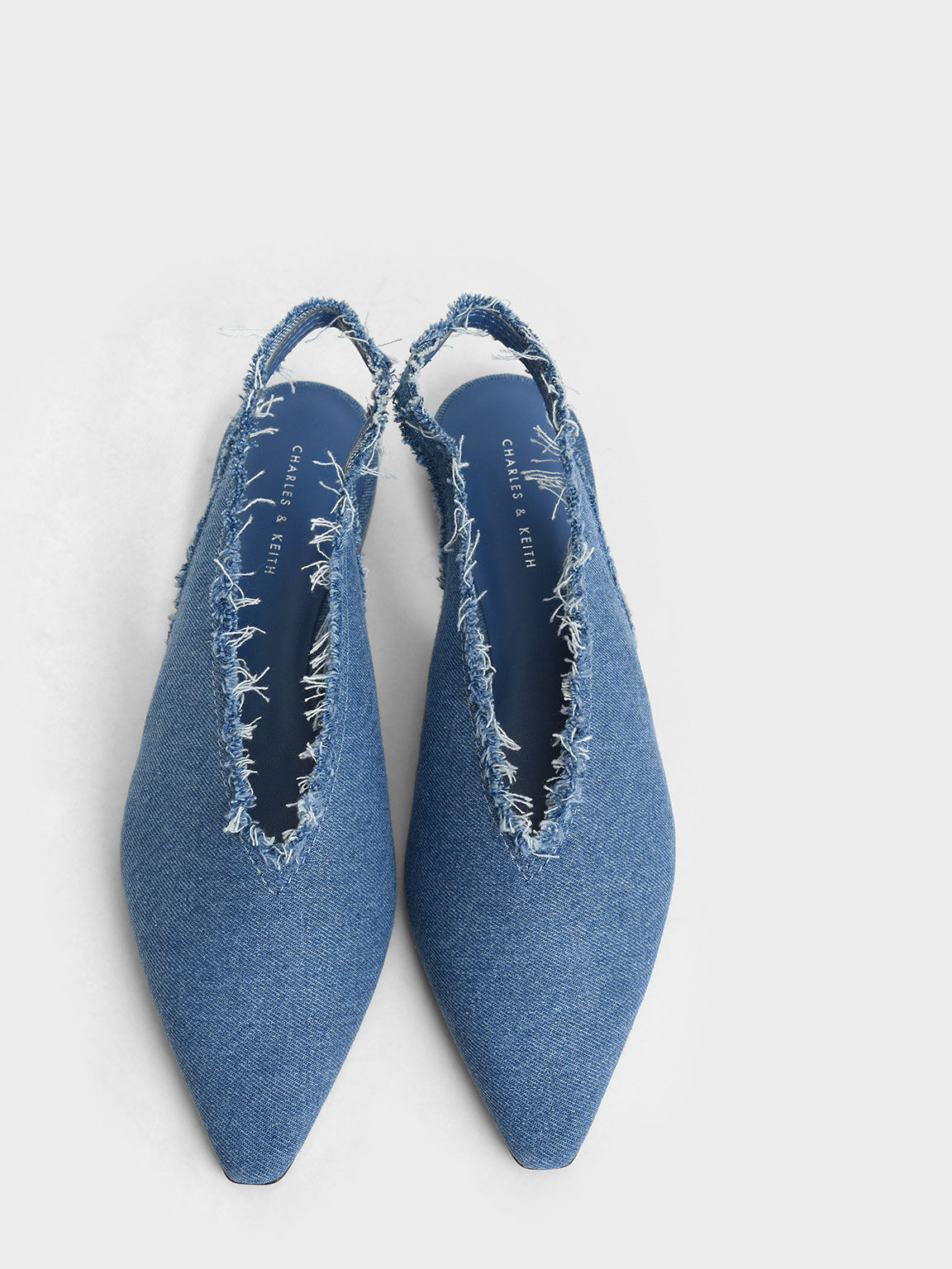 Textured Pointed Toe Slingback Ballerinas, Blue, hi-res