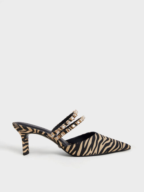 Gem-Embellished Printed Mule Pumps, Multi, hi-res