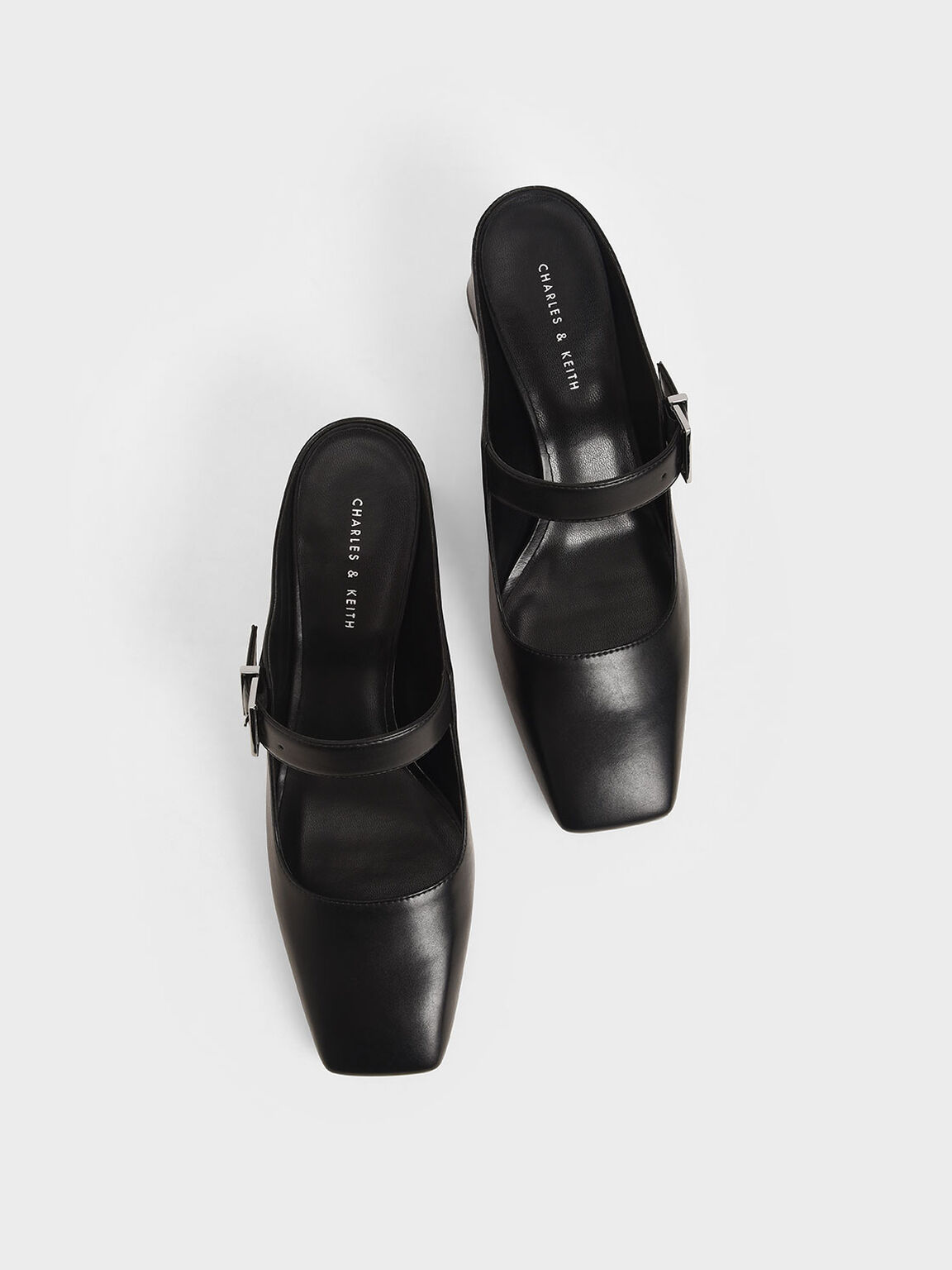 Mary Jane Block Heel Mules, Black, hi-res