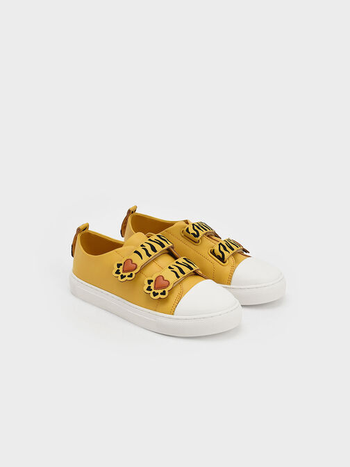Girls' Tiger Stripes Velcro Sneakers, Yellow, hi-res