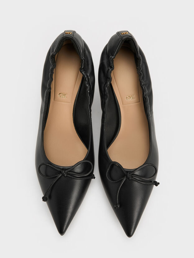 Zapatos de tac&oacute;n kitten de piel fruncidos, Negro, hi-res