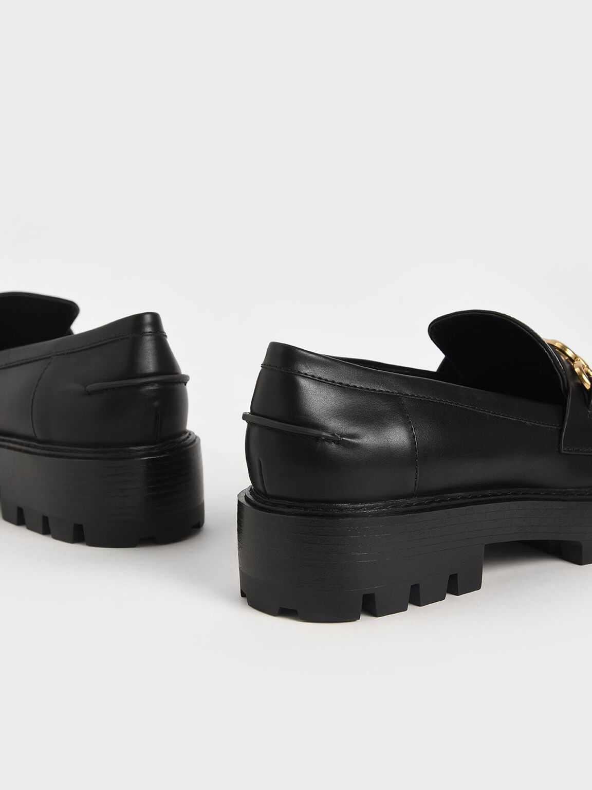 Metallic Accent Chunky Loafers, Black, hi-res