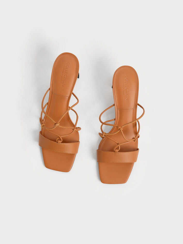 Strappy Leather Sculptural Heel Sandals, Orange, hi-res