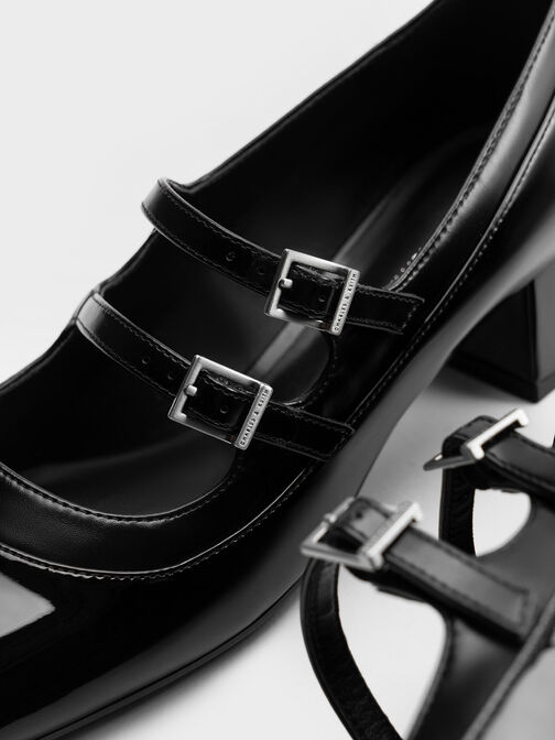 Patent Double Buckle Mary Janes, Black Patent, hi-res