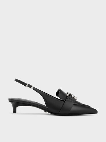 Gabine Leather Interlocking-Accent Slingback Pumps, Black, hi-res
