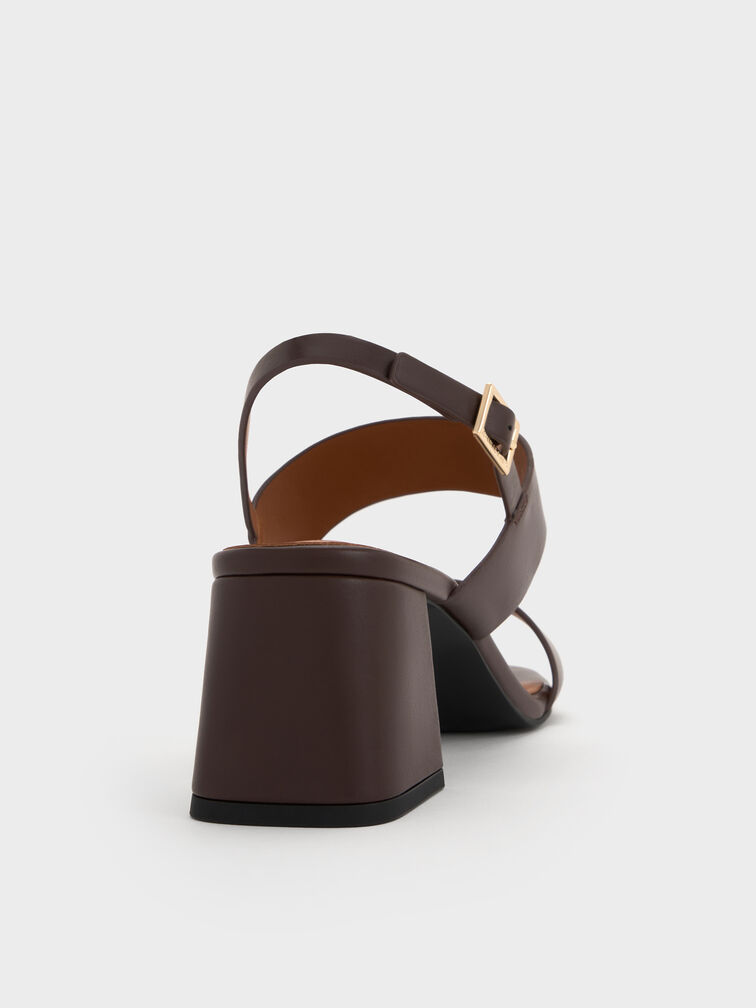 Double-Strap Block-Heel Slingback Sandals, Dark Brown, hi-res