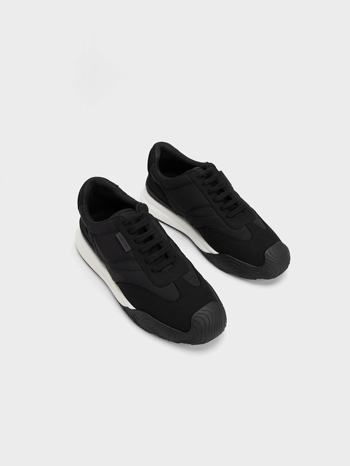 Microfibre & Nylon Low-Top Sneakers, Black, hi-res
