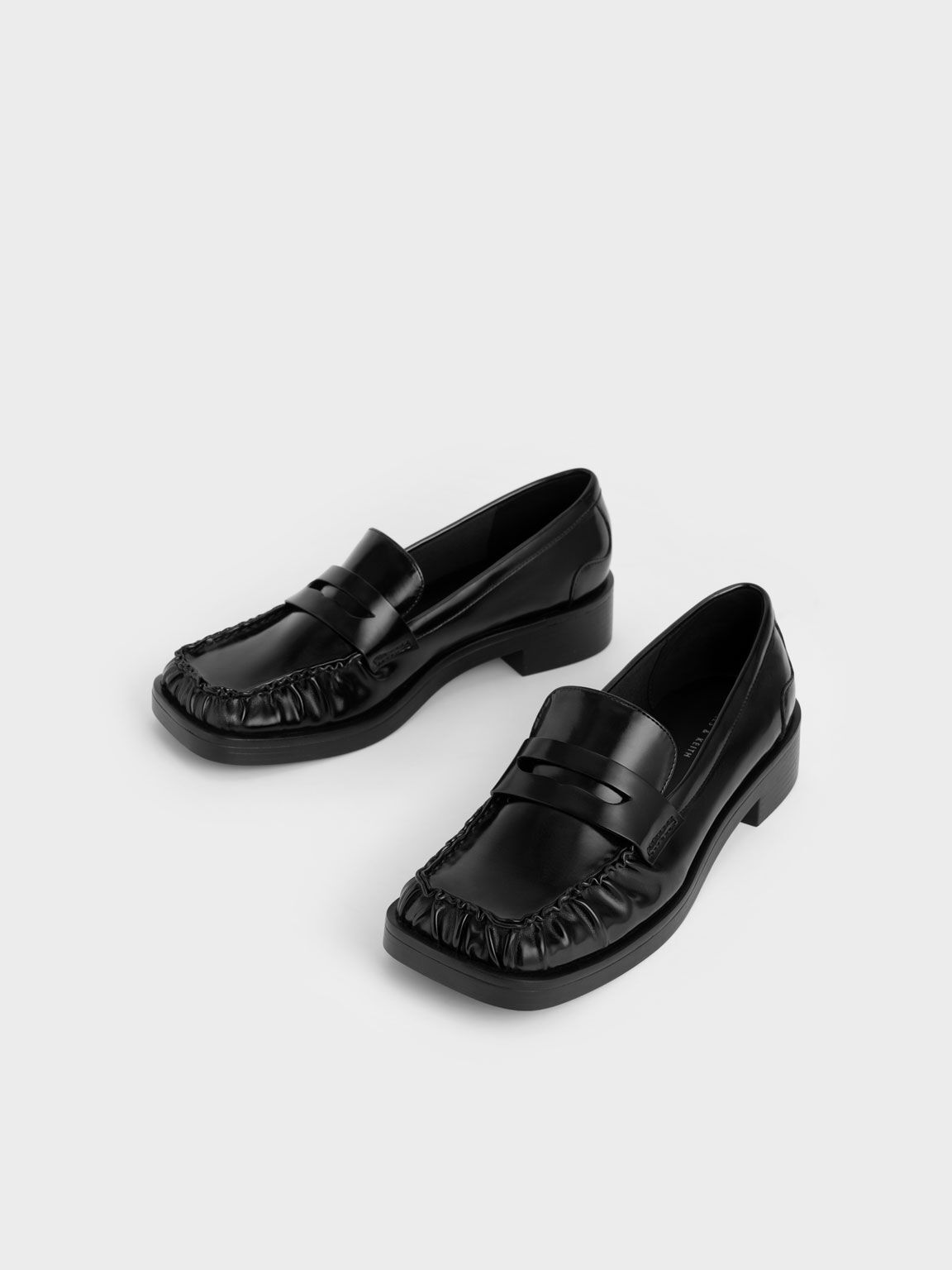 Ruched Square-Toe Loafers, Black, hi-res