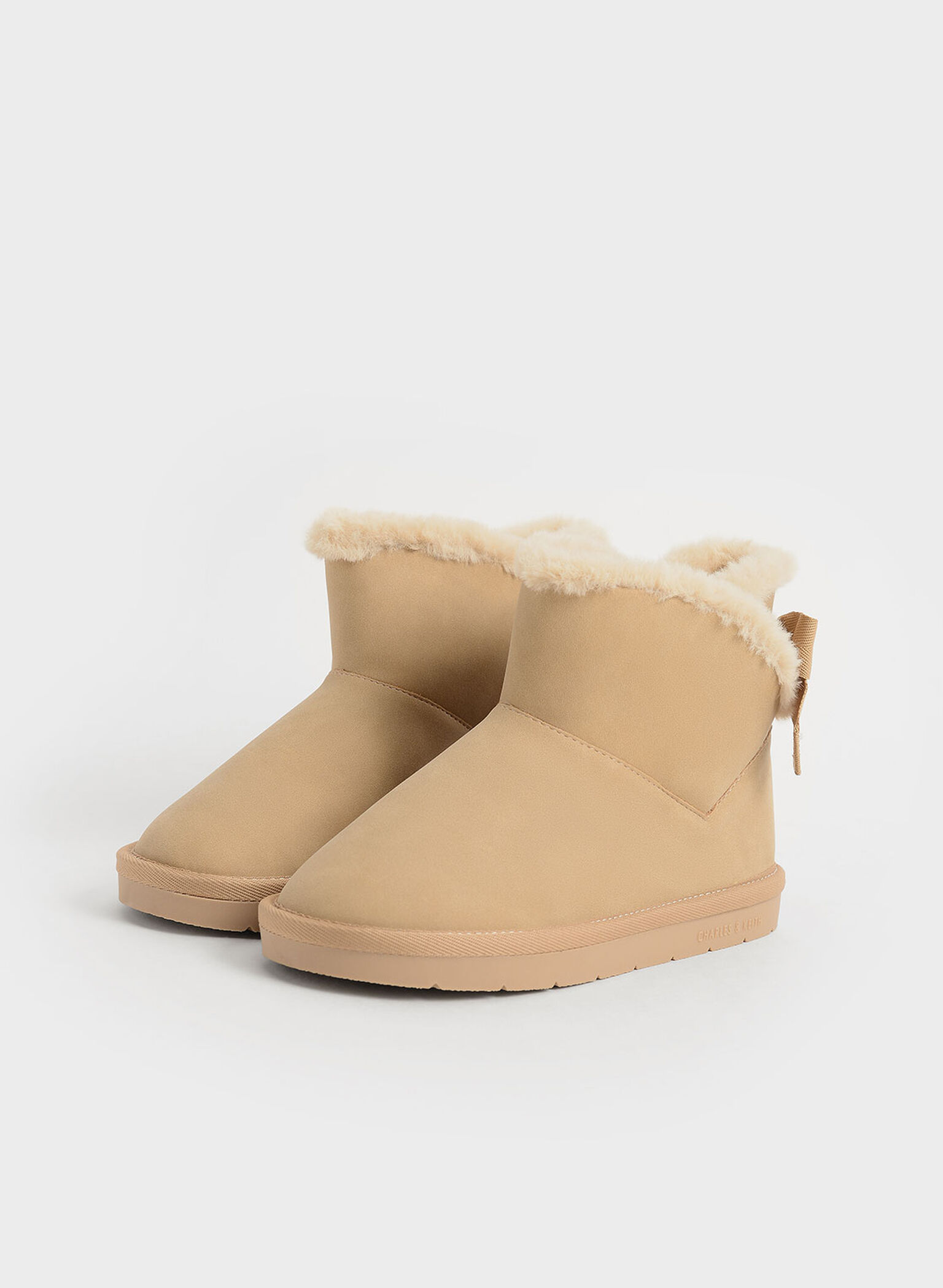 Girls' Fur-Trimmed Slip-On Ankle Boots, Camel, hi-res