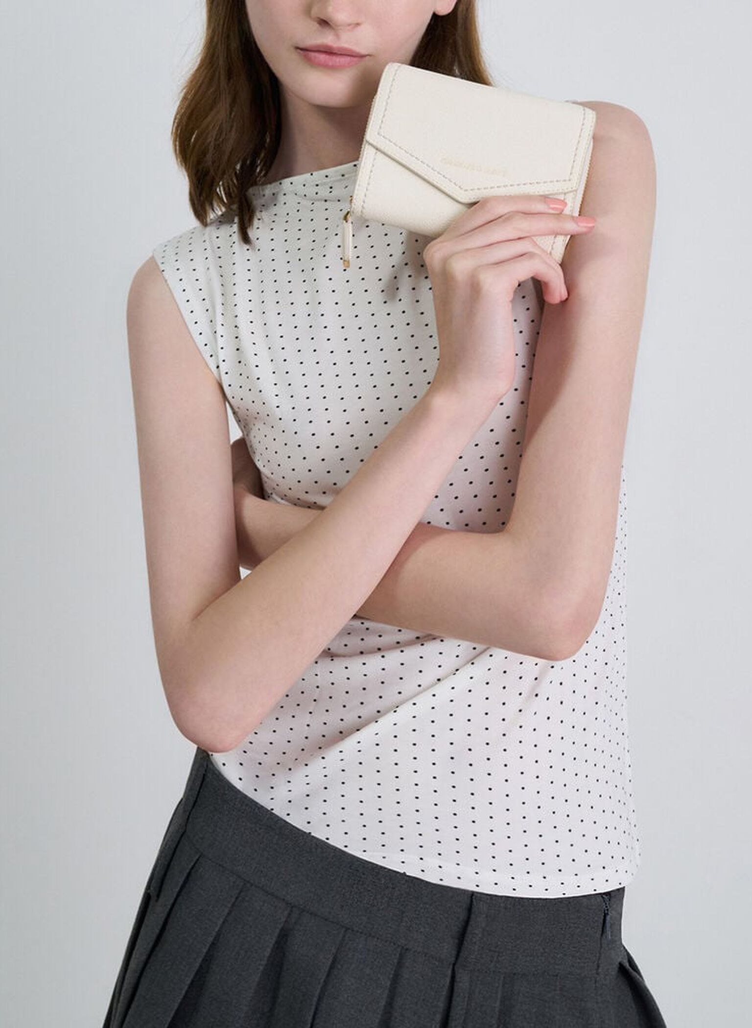 Stitch Trim Envelope Wallet, Cream, hi-res