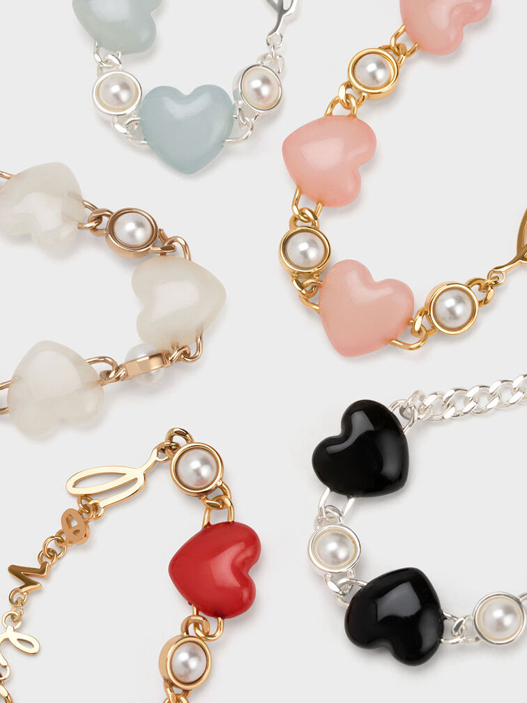 Heart Motif Embellished Bracelet, Red, hi-res