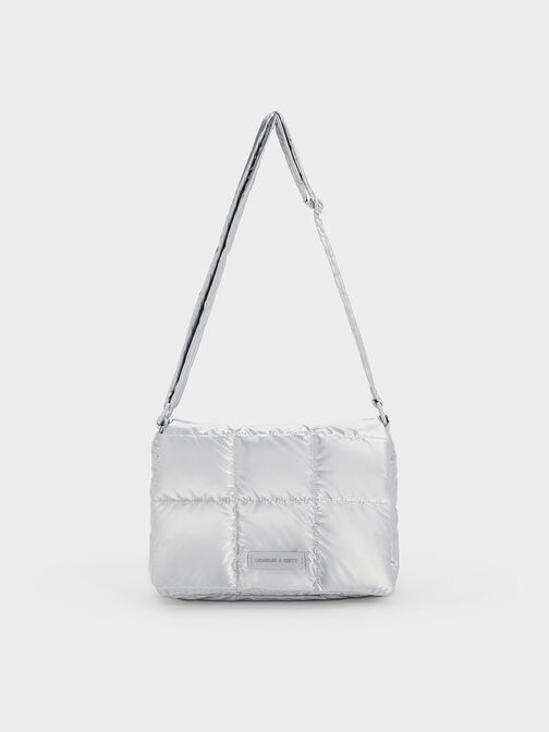 Mini Errya Nylon Quilted Puffy Crossbody Bag, Silver, hi-res
