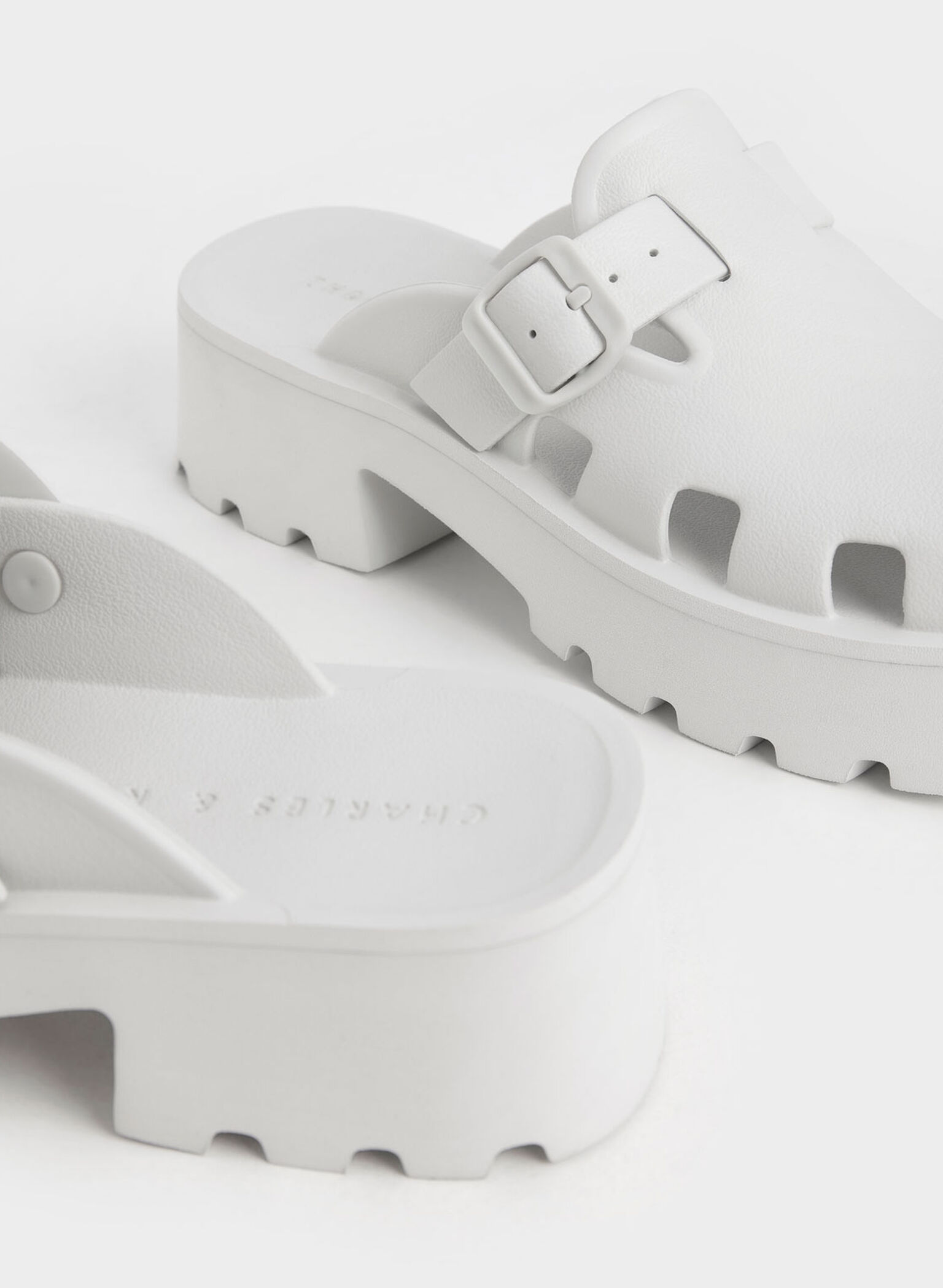 Mae Buckled Platform Mules, Chalk, hi-res