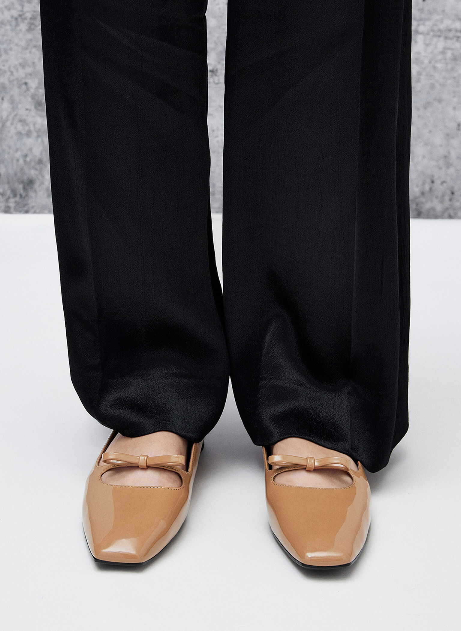Patent Bow Square-Toe Ballet Flats, Caramel, hi-res