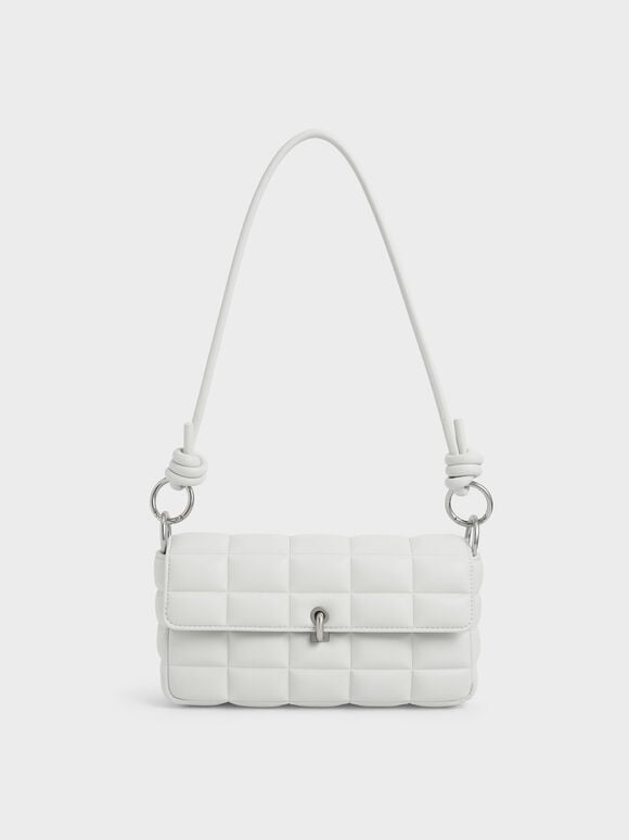 Maze Chunky Chain Handle Quilted Shoulder Bag, White, hi-res