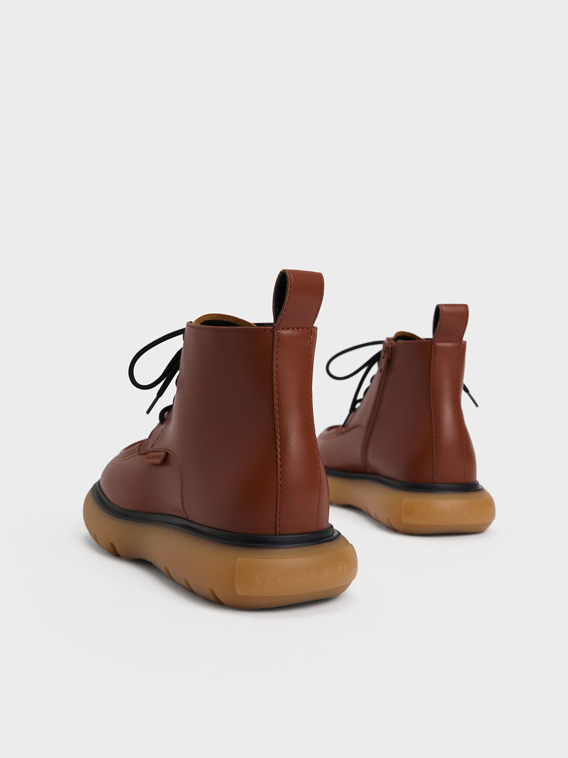 Gum Sole Lace-Up Ankle Boots, Cognac, hi-res