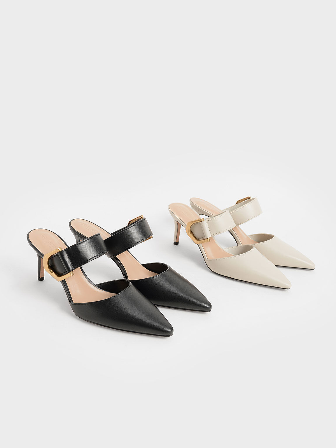 Gabine Buckled Leather Mule Pumps, Chalk, hi-res