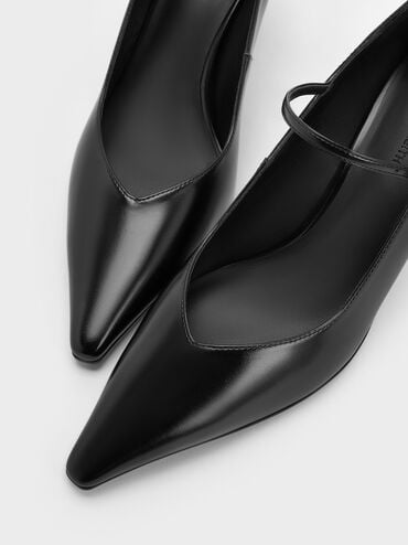Pointed-Toe Stiletto-Heel Pumps, Black, hi-res