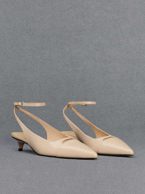 Leather Kitten-Heel Pumps, Beige, hi-res