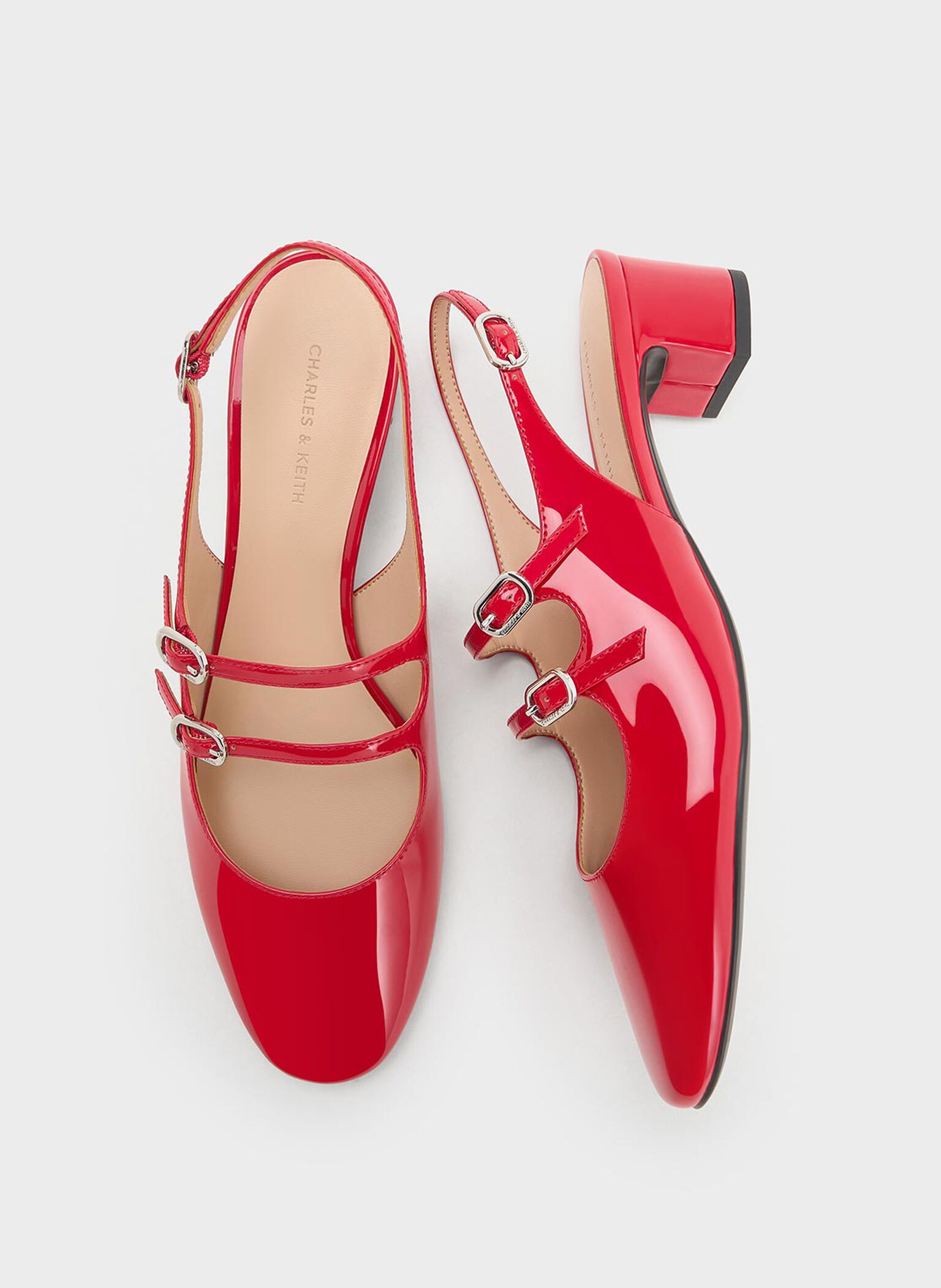 Clementine Double-Strap Slingback Mary Jane Pumps, Red, hi-res