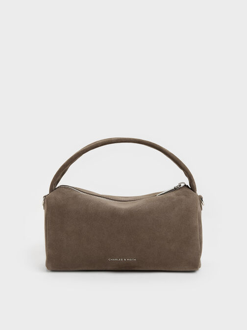 Reese Ruched Bow Top Handle Bag, Stone Grey, hi-res