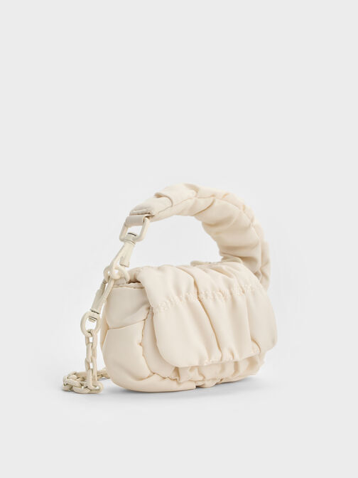 Klio Nylon Ruched Micro Bag Charm, Cream, hi-res
