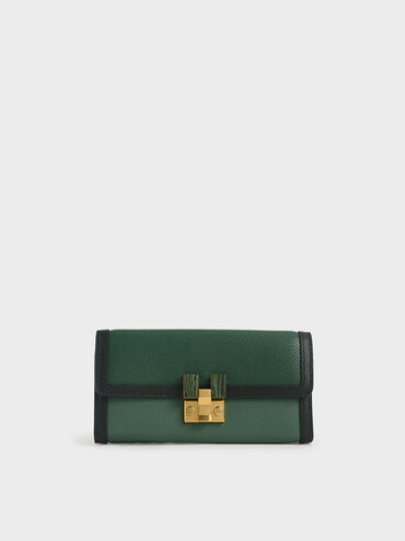 Stone-Embellished Mini Long Wallet, Green, hi-res