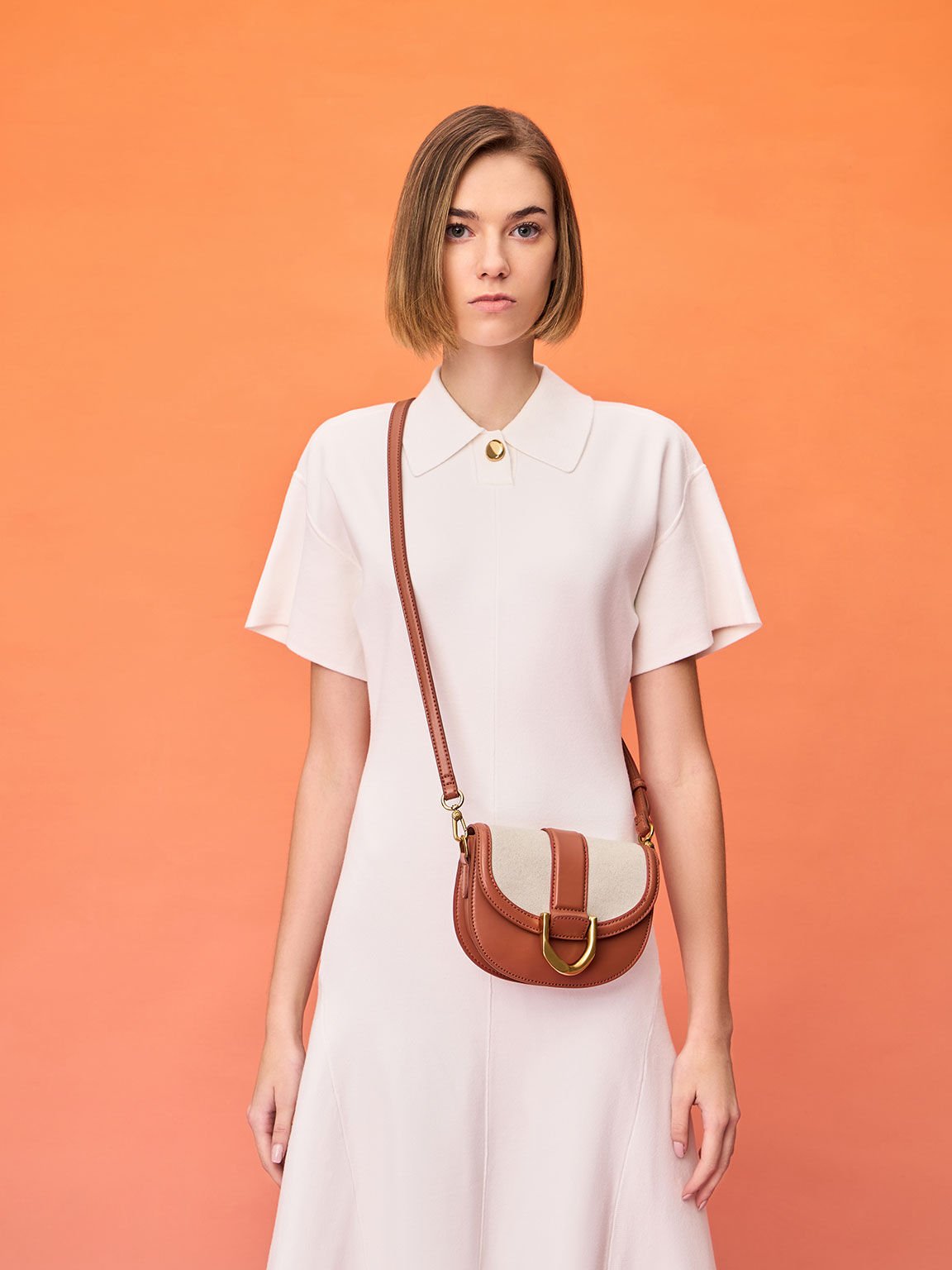 Mini Gabine Two-Tone Saddle Bag​, Brick, hi-res