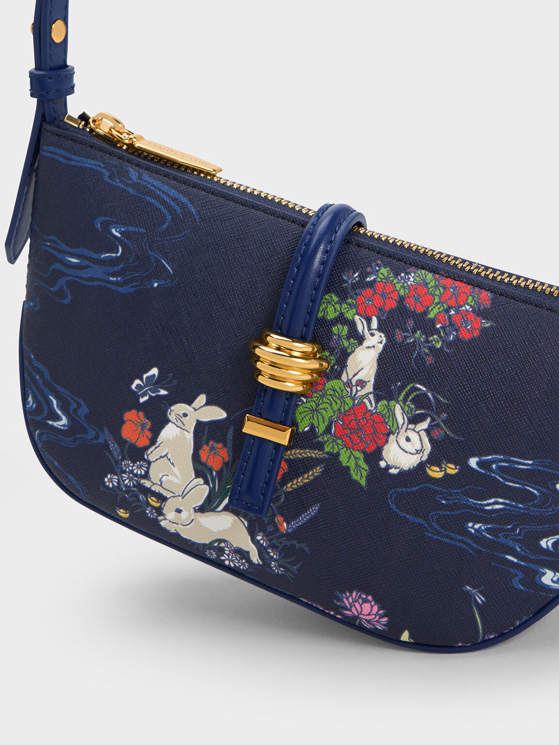 Rabbit Illustrated Belted Bag, Navy, hi-res