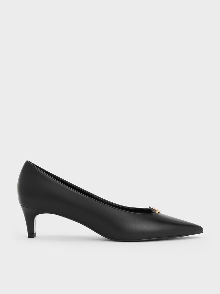 Metallic-Accent Pointed-Toe Blade-Heel Pumps, Black, hi-res