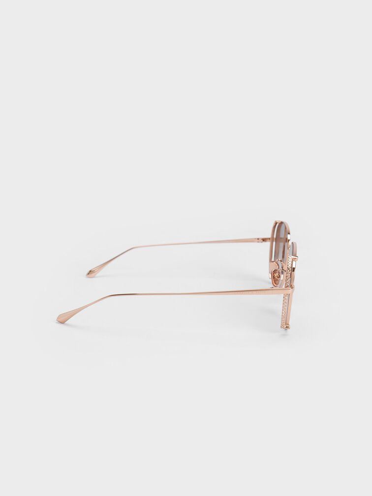 Gem-Embellished Wireframe Aviator Sunglasses, Rose Gold, hi-res