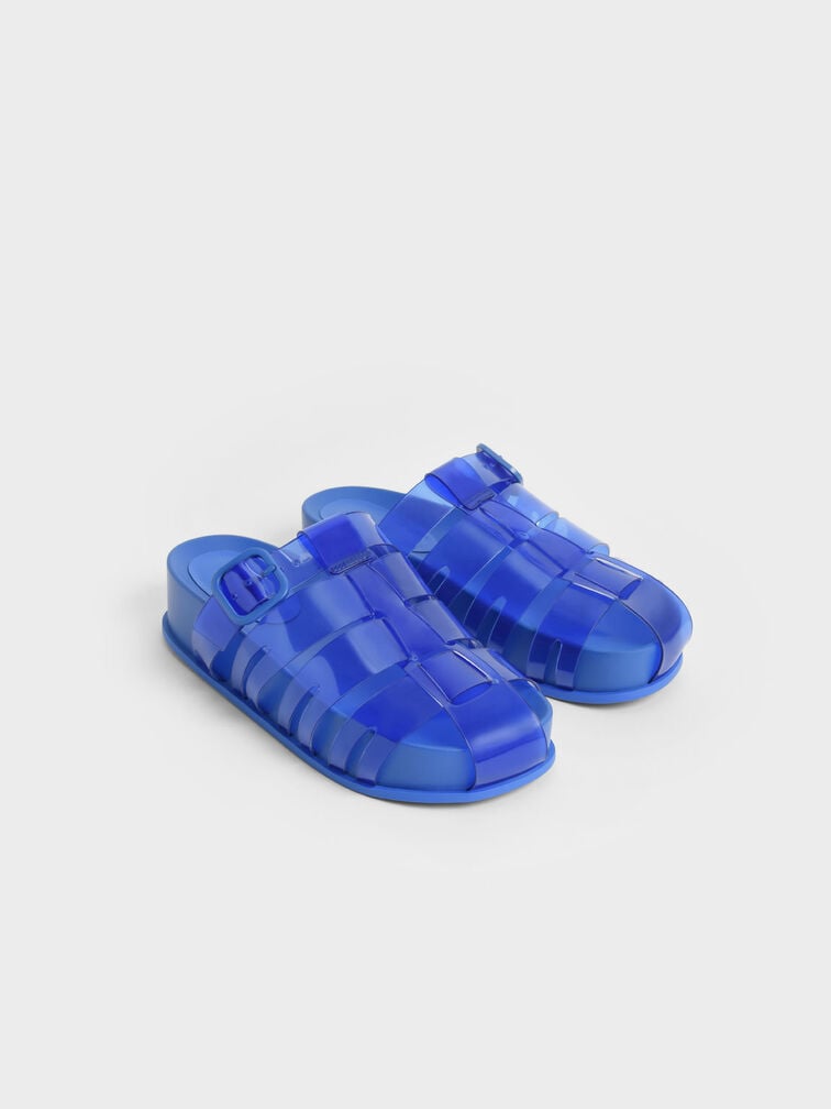 Sandalias con tiras transparentes enjauladas de Madison, Azul, hi-res