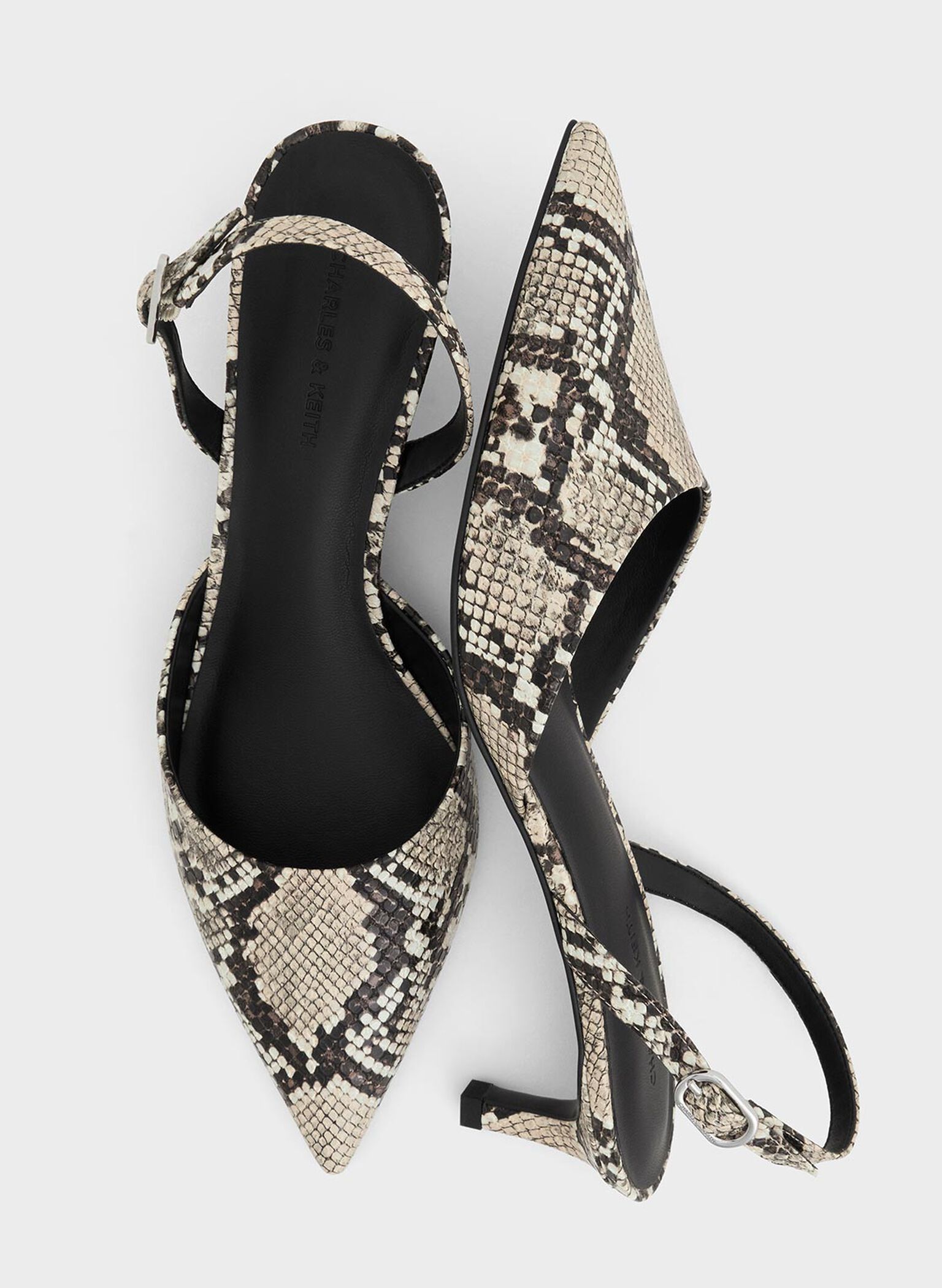 Snake-Print Pointed-Toe Slingback Kitten Heels, Animal Print Natural, hi-res