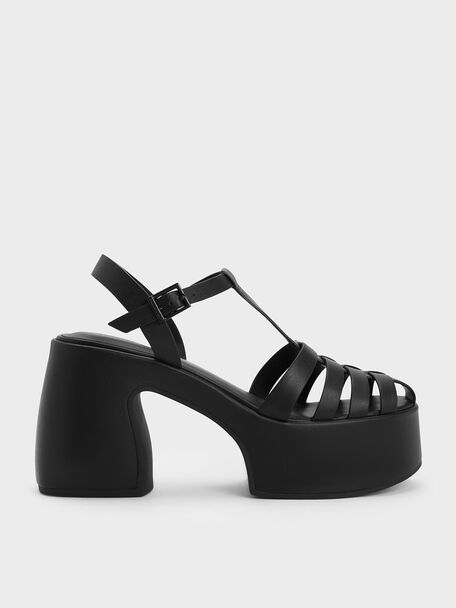 Interwoven Platform Gladiator Sandals, Black, hi-res