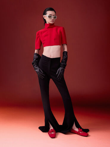 Clover-Knot Mary Jane Flats, Red, hi-res