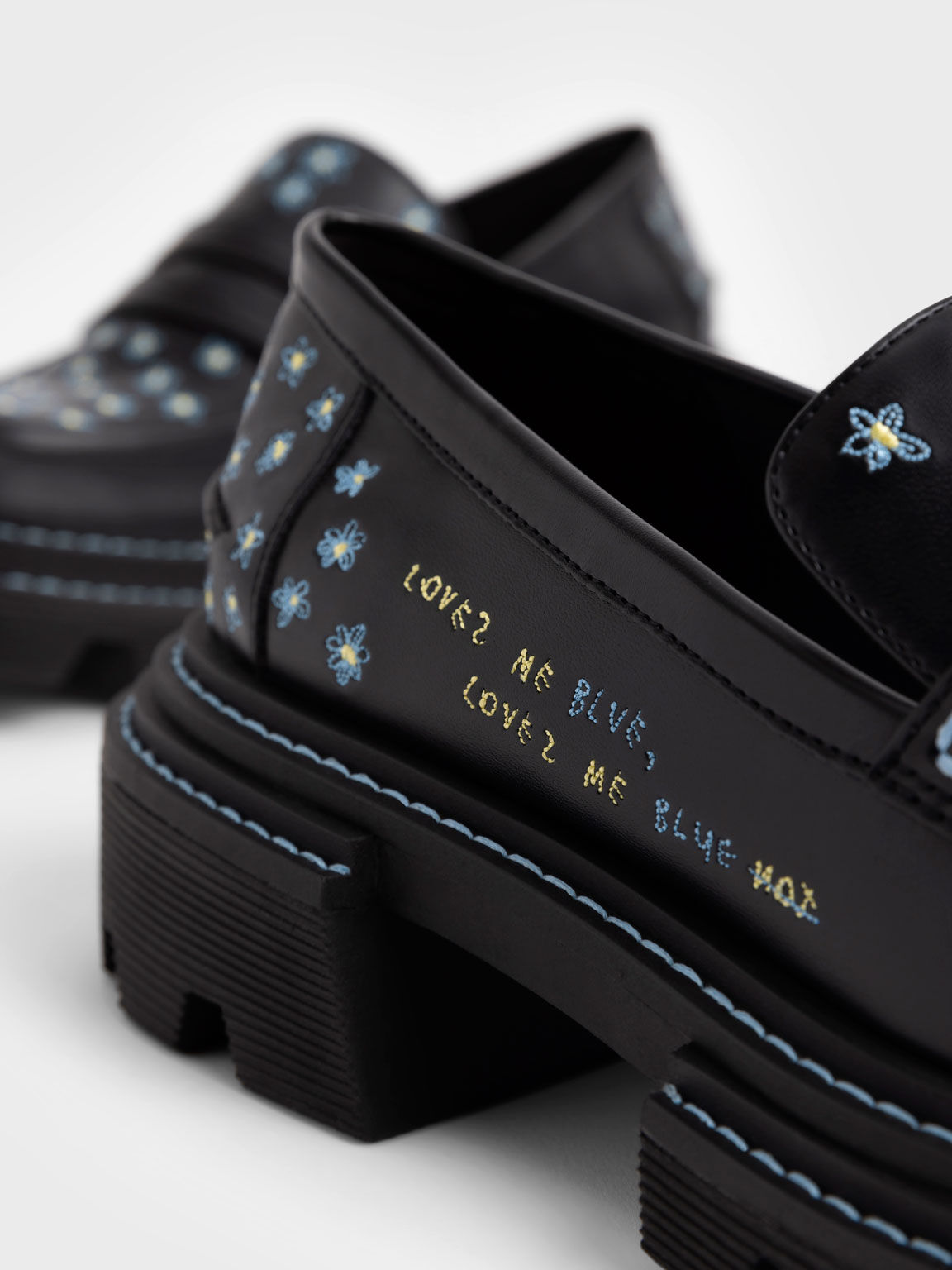 Perline Chunky Penny Loafers, Black, hi-res