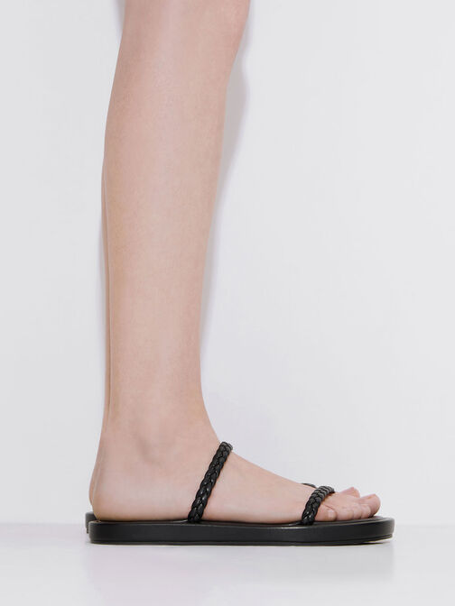 Braided Slides, Black, hi-res