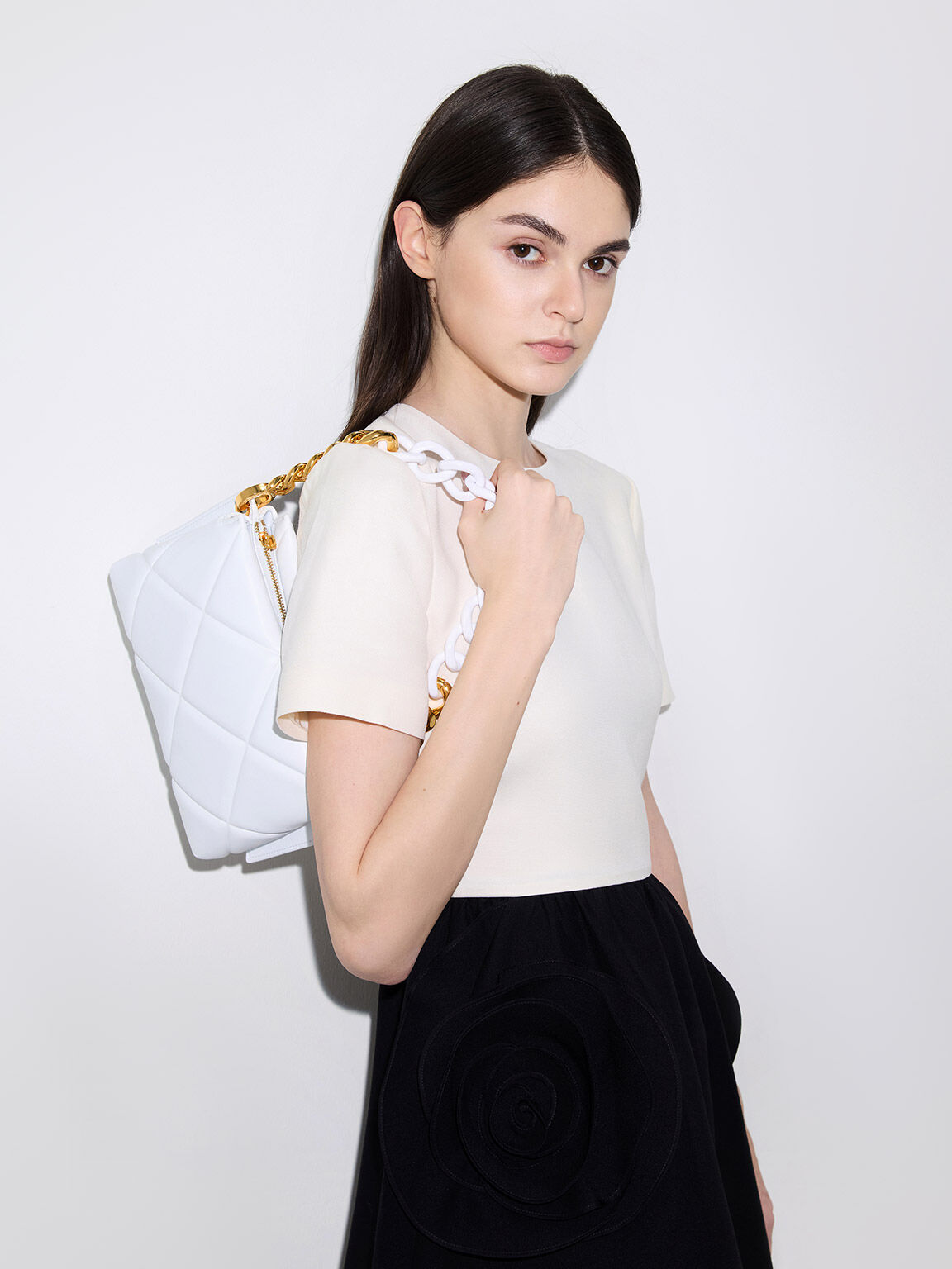 White Danika Chunky Chain Padded Bag - CHARLES & KEITH