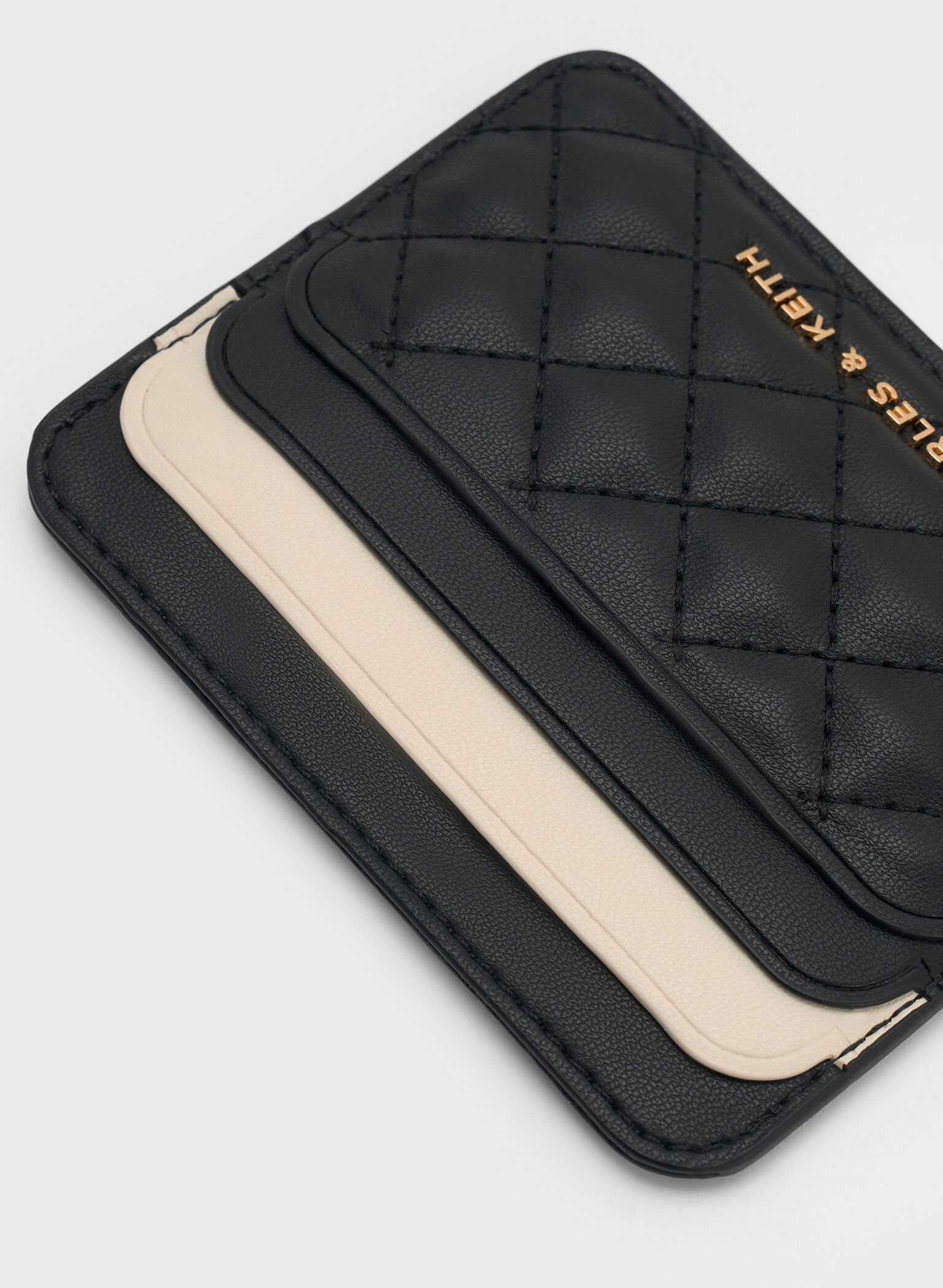 Tarjetero acolchado bicolor Cleo, Midnight Black, hi-res