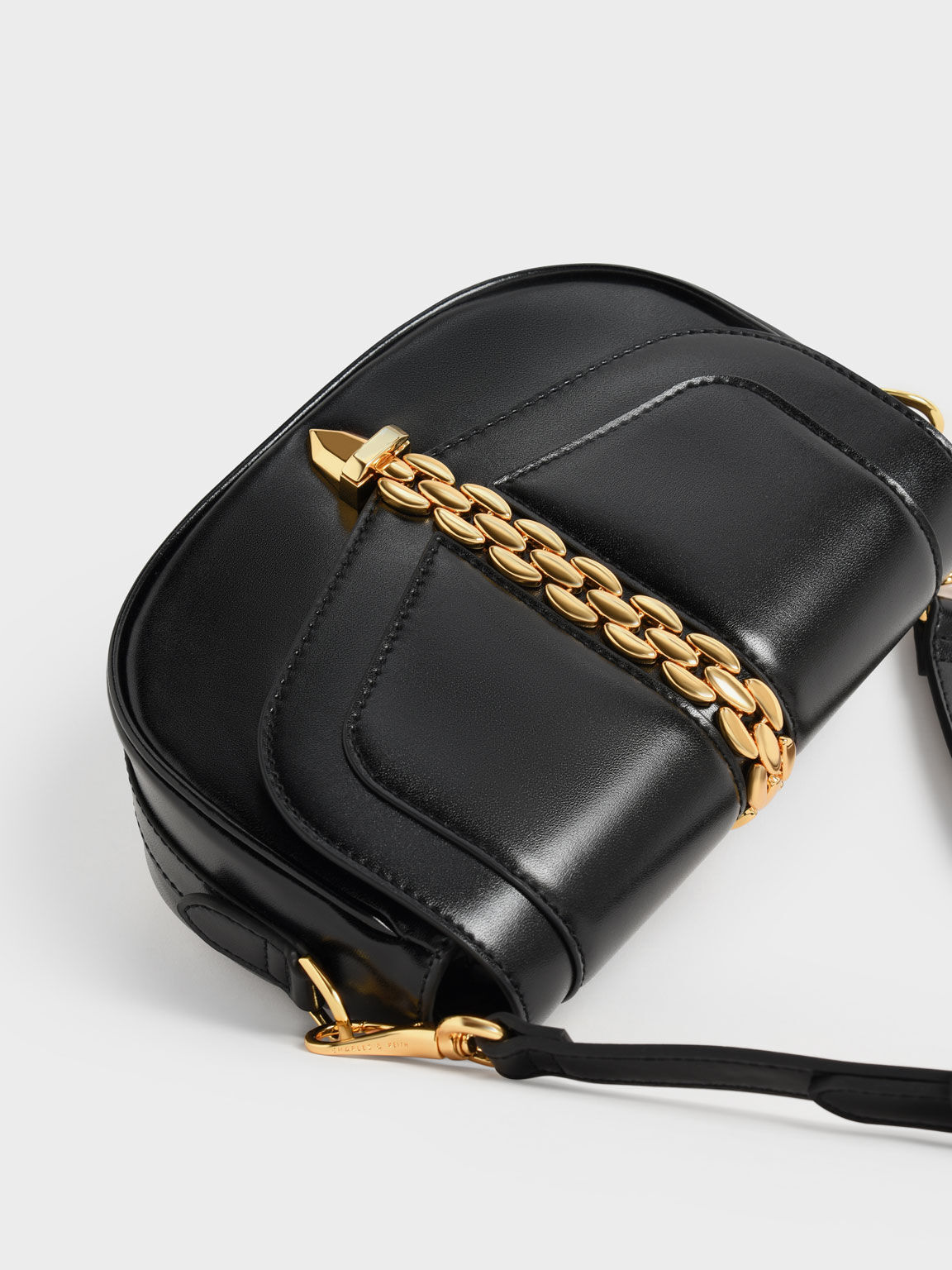 Isana Chain-Accent Crossbody Bag, Black, hi-res