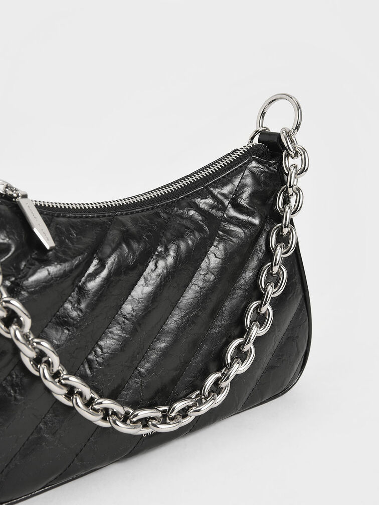 Panelled Chain Handle Crossbody Bag, Black, hi-res