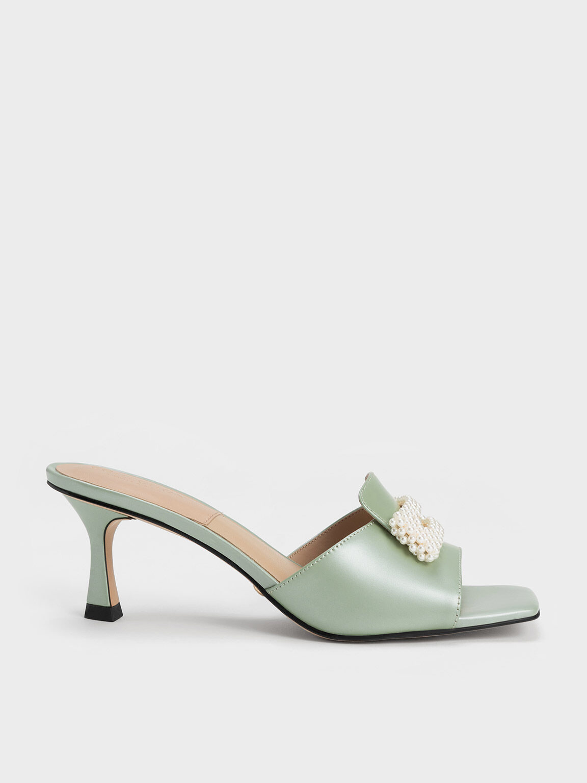 Beaded Leather Square-Toe Mules, Green, hi-res