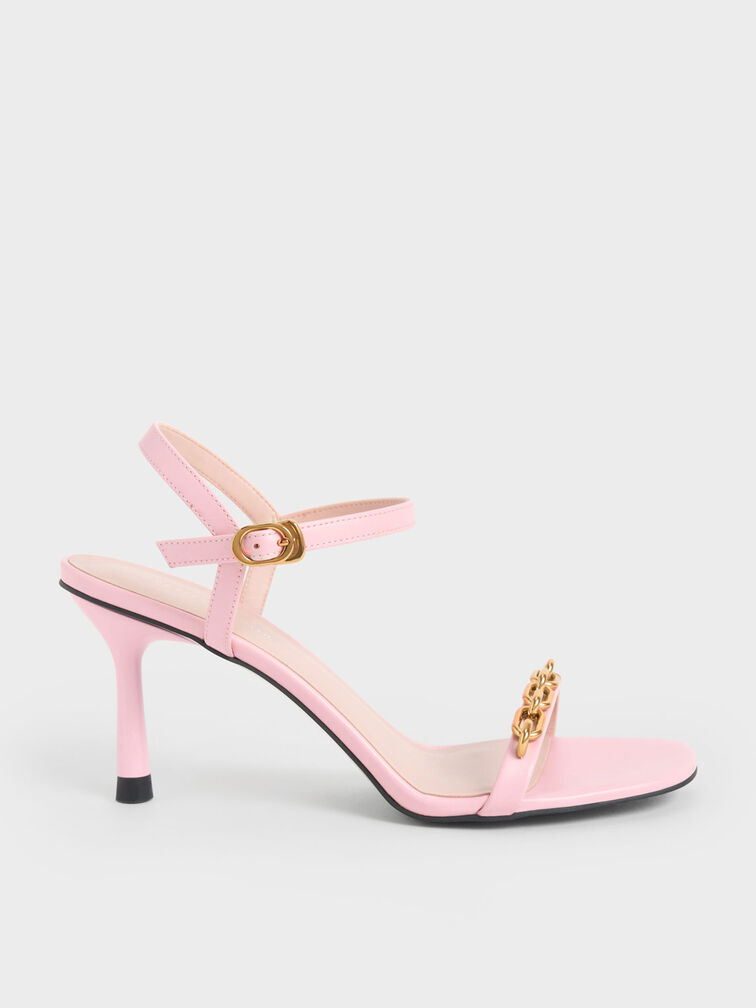 Chain Link Heeled Sandals, Light Pink, hi-res