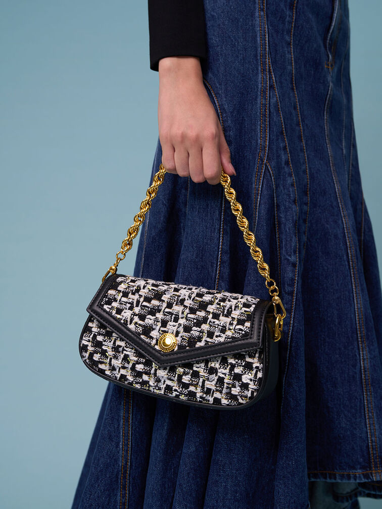 Este Tweed Chain Handle Bag, Black, hi-res