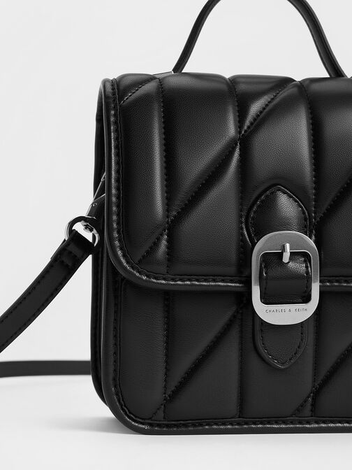 Lin Quilted Belted Backpack, Noir, hi-res