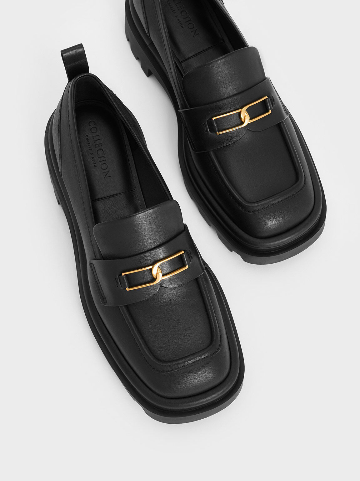 Black Gabine Leather Pull Tab Loafers CHARLES KEITH US